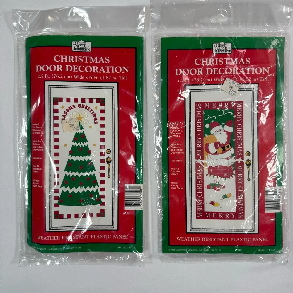 VINTAGE 1995 JEANMARIE CREATIONS Christmas Door Decorations Set Santa Tree NEW‎